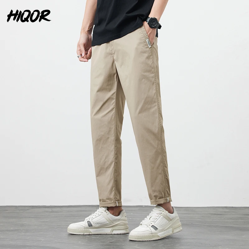 HIQOR Summer Thin Straight Trousers For Men 2024 High Quality Cotton Solid Baggy Men\'s Pants Luxury Homme Korean Casual Pants