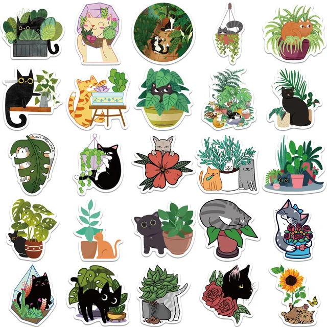 50PCS Cartoon Cat Plant Personalized Graffiti Creative Sticker Desk Refrigerator Mobile Phone Skateboard Decoration 3