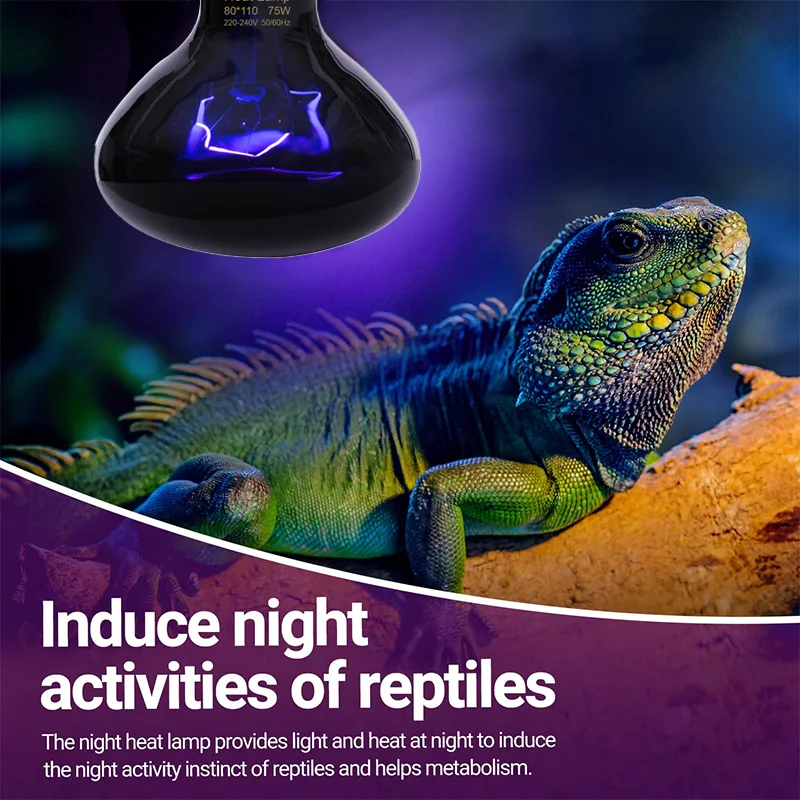 Infrared Heating Lamp Reptile Night Heating Light 25W-100W Simulated Moonlight Lamp Bulb Amphibians Pets Lives Stock