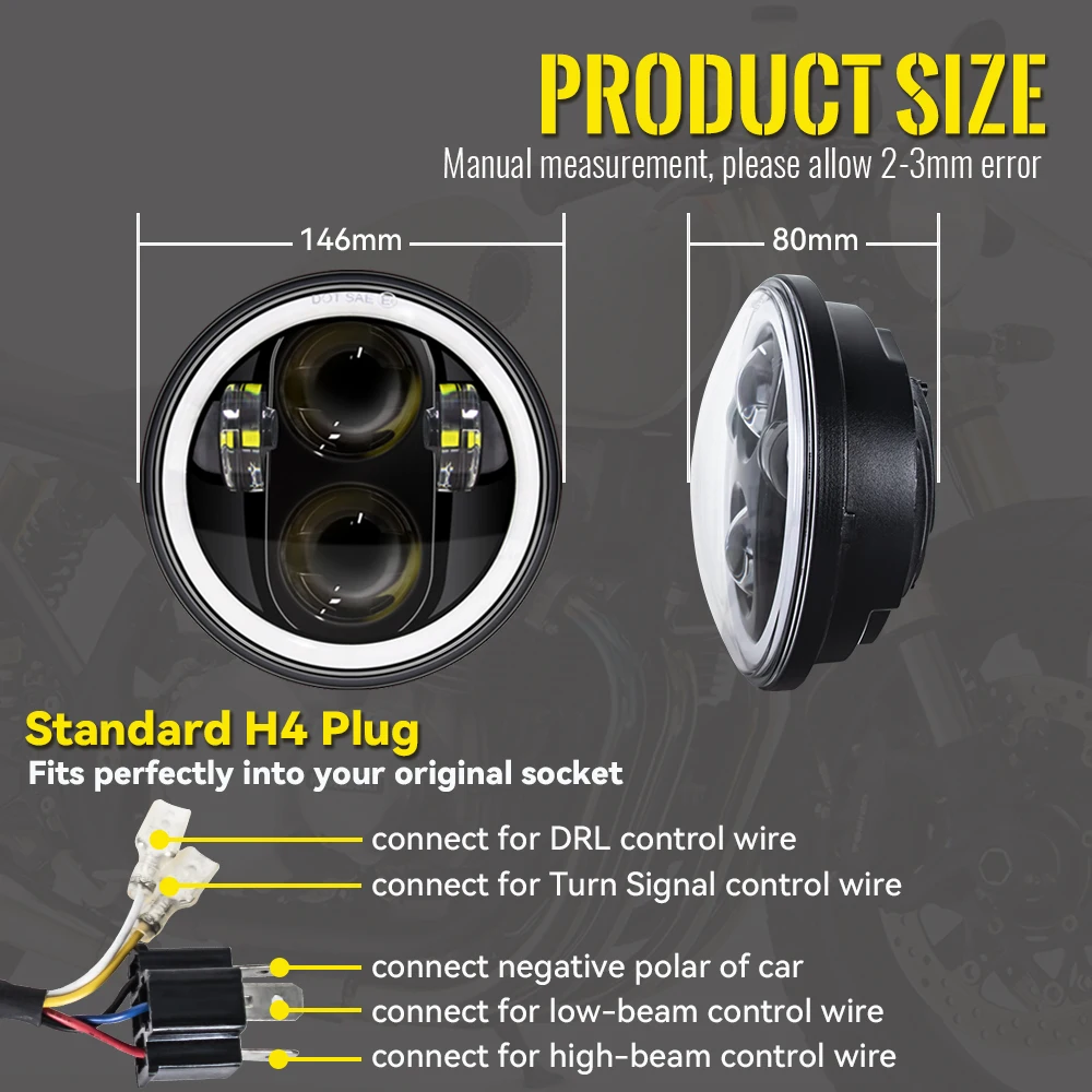 Motorcycle Headlight Universal 5 3/4 Inch 5.75" Led Car Motorcycle Headlight H4 Phare Farol Moto Headlamp Head Light For Harley Indian Scout Honda