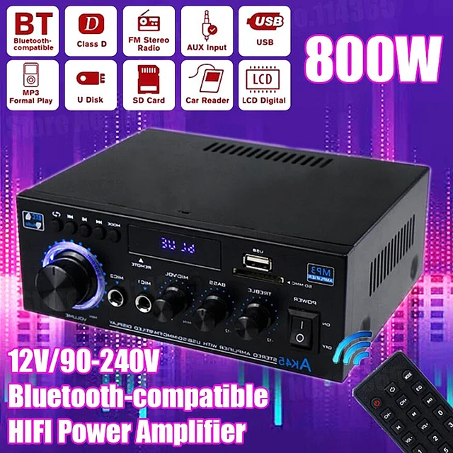 AK45/AK35 800W Home Power Amplifier 2 Channel Bluetooth 5.0 Mini Hifi  Digital Stereo Sound Amplifier