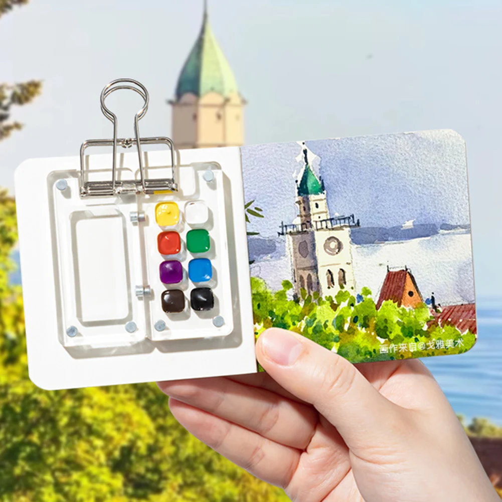 Mini Portable Watercolor Palette Set watercolor palette for Painters Artists Students Watercolor Brush Travel Paint Palette Acrylic Grid Paint Box