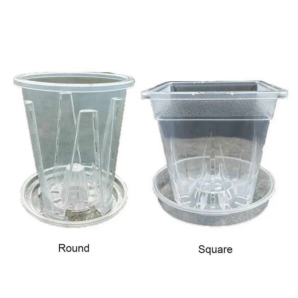 Plastic Transparent Flower Pot Round Square Clear Phalaenopsis Orchid Potted Orchid Pot Accessories