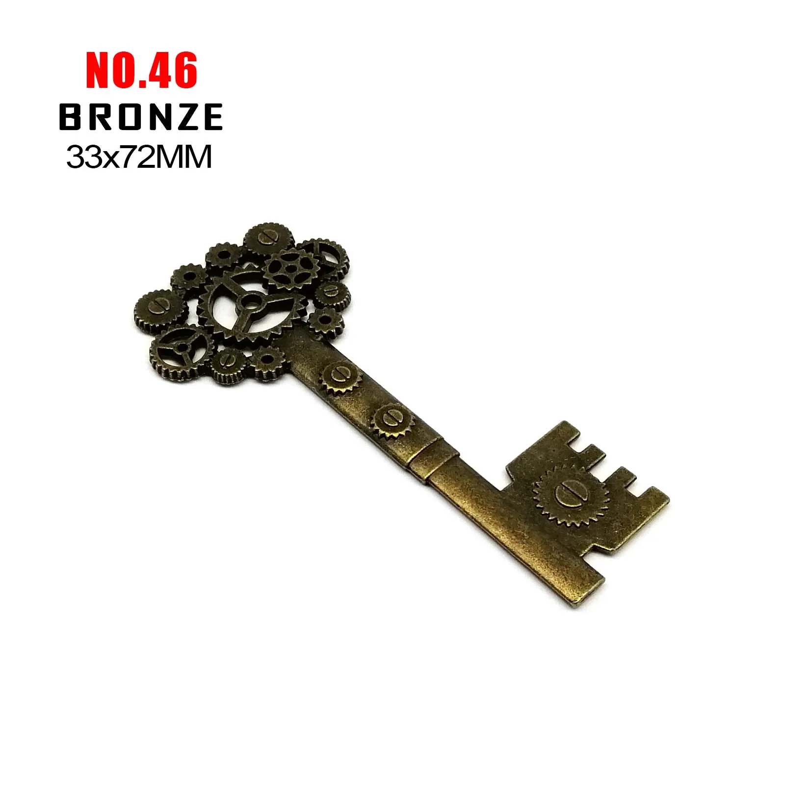 Myhoomowe 46 stuks/set gemengde set, antieke retro look, messing, antiek brons, vintage sleutel voor bedels steampunk-hangers, sieraden