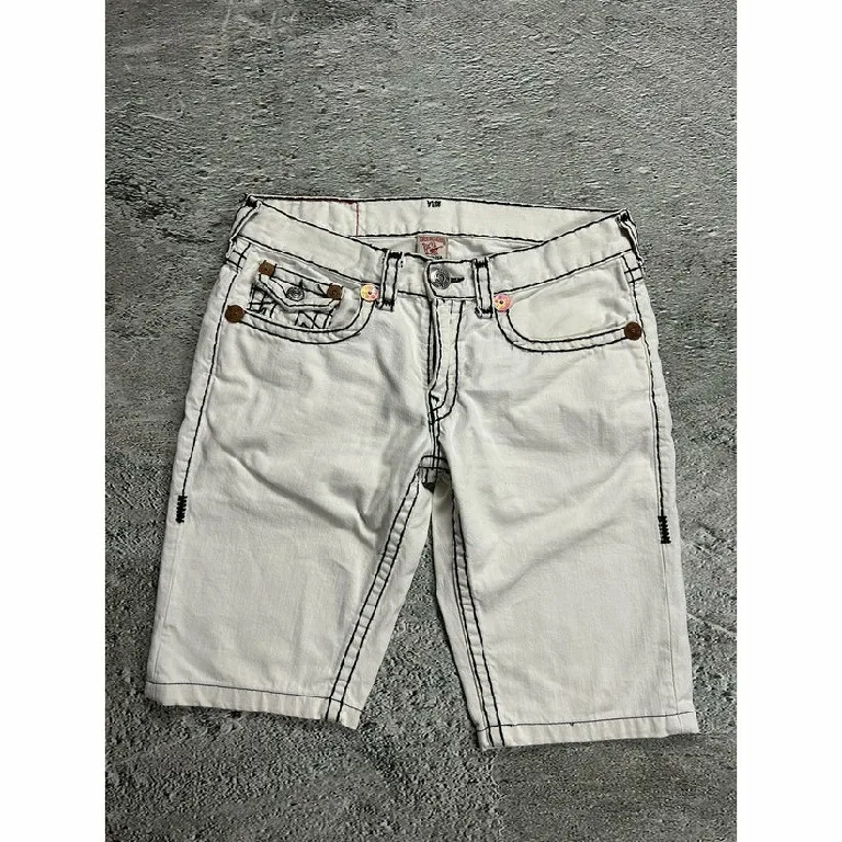 Retro Buddha Denim Short Y2K Jeans Men Women Harajuku Pocket Embroidery Retro White Baggy Denim Short Low Waist Basketball