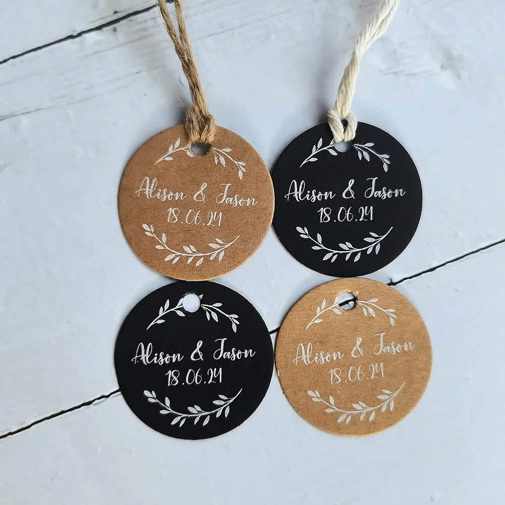BY49-35mm Diameter Kraft/Black Paper Label Customize Name And Date Custom Wedding Decoration Print Name kraft paper tags packaging labels