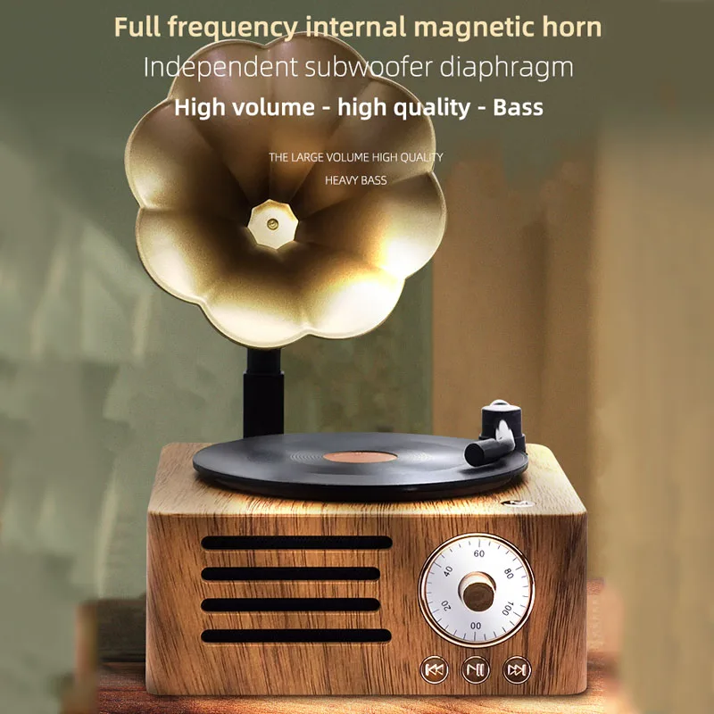 Retro Radio Portable Mini FM Radio Bluetooth Speaker MP3 Music Box Vintage Record Player with Microphone Support TFCard/AUX Play