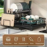 Black Metal Double-Tier Extendable Dish Drainer