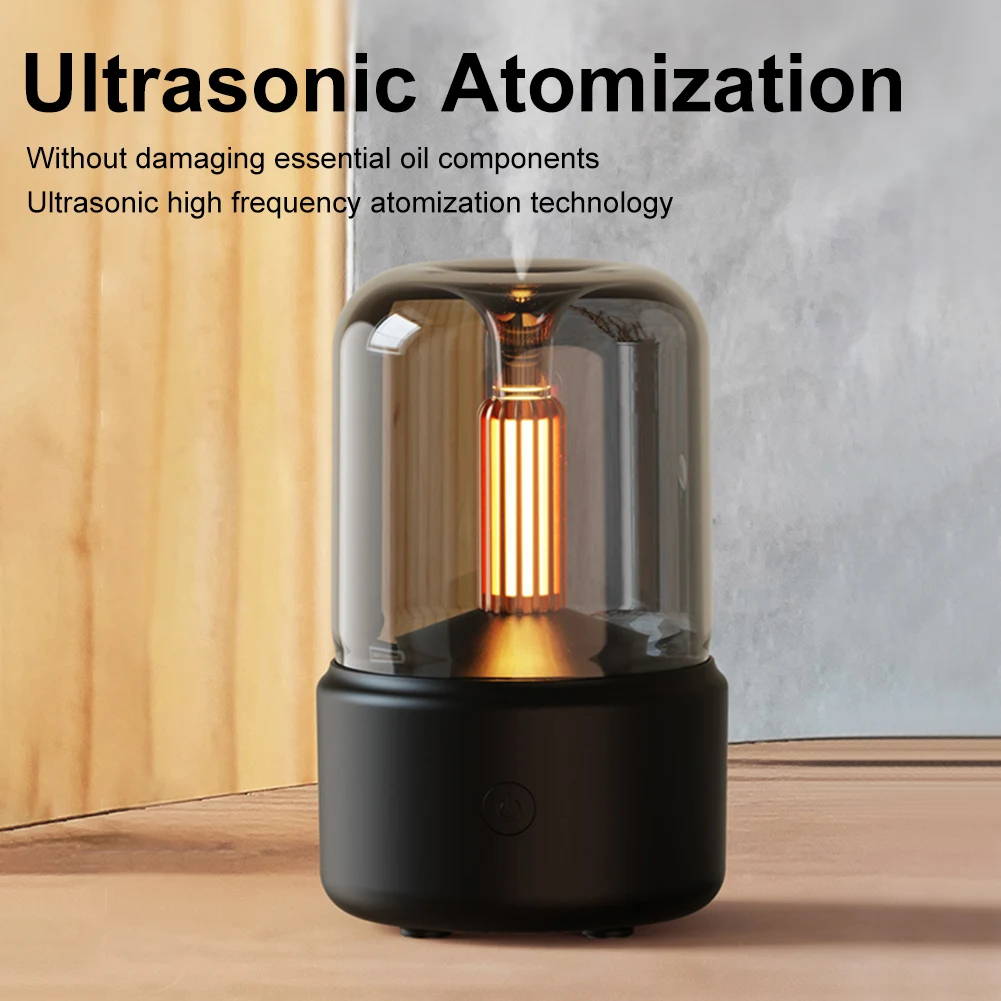 Electric Air Humidifier Candlelight Aroma Oil Diffuser 120ml With LED Night Light Desktop Cool Mist Sprayer For Office