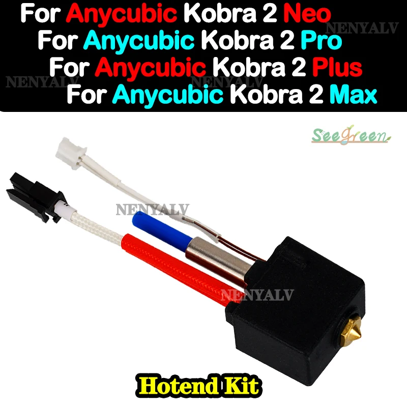 

For Anycubic Kobra 2 Hotend 24V 60W Throat For Kobra 2 Hotend Nozzle Thermistor Heat Block Nozzle Heating Rod Telfon Tube