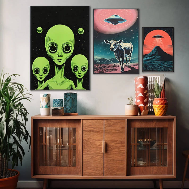 toile tableaux ovni ufo extraterrestre alien 50x70 cm