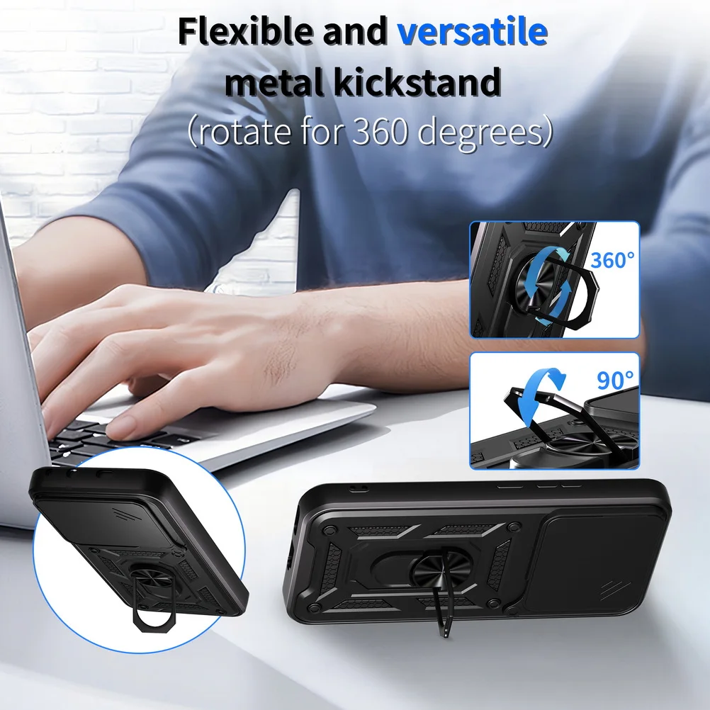 Armor Hybrid Metal Ring Holder Camera Protective Case Cover