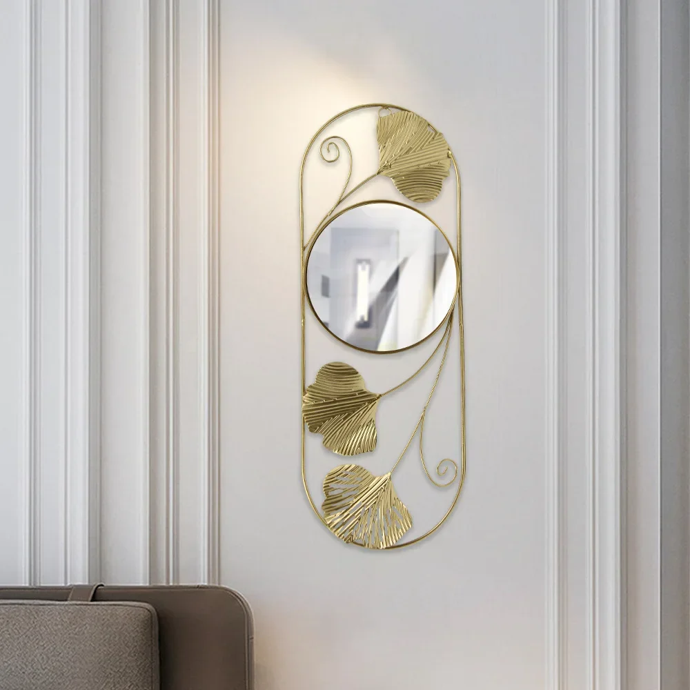 

Retro ginkgo mirror iron decoration wall hanging light luxury The factory custom room living room home wall decoration