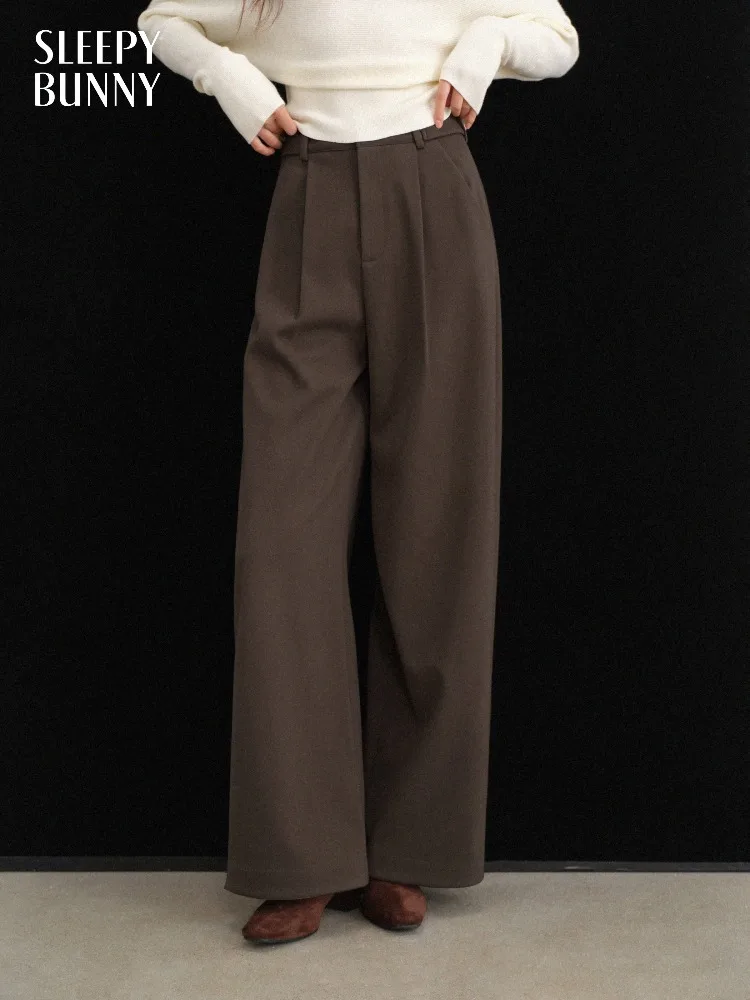 Vintage High-Waist Straight Pants Women Lady Loose Draped Long Trousers Elegant Casual Winter Bottoms Comfortable Daily Outfit