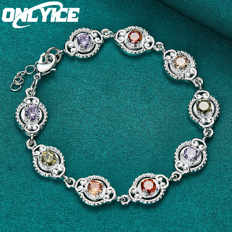 

925 Silver Color Bracelets Charm Colorful Zircon Chain Fashion Beautiful Top Quality Women Wedding Jewelry Free Shipping