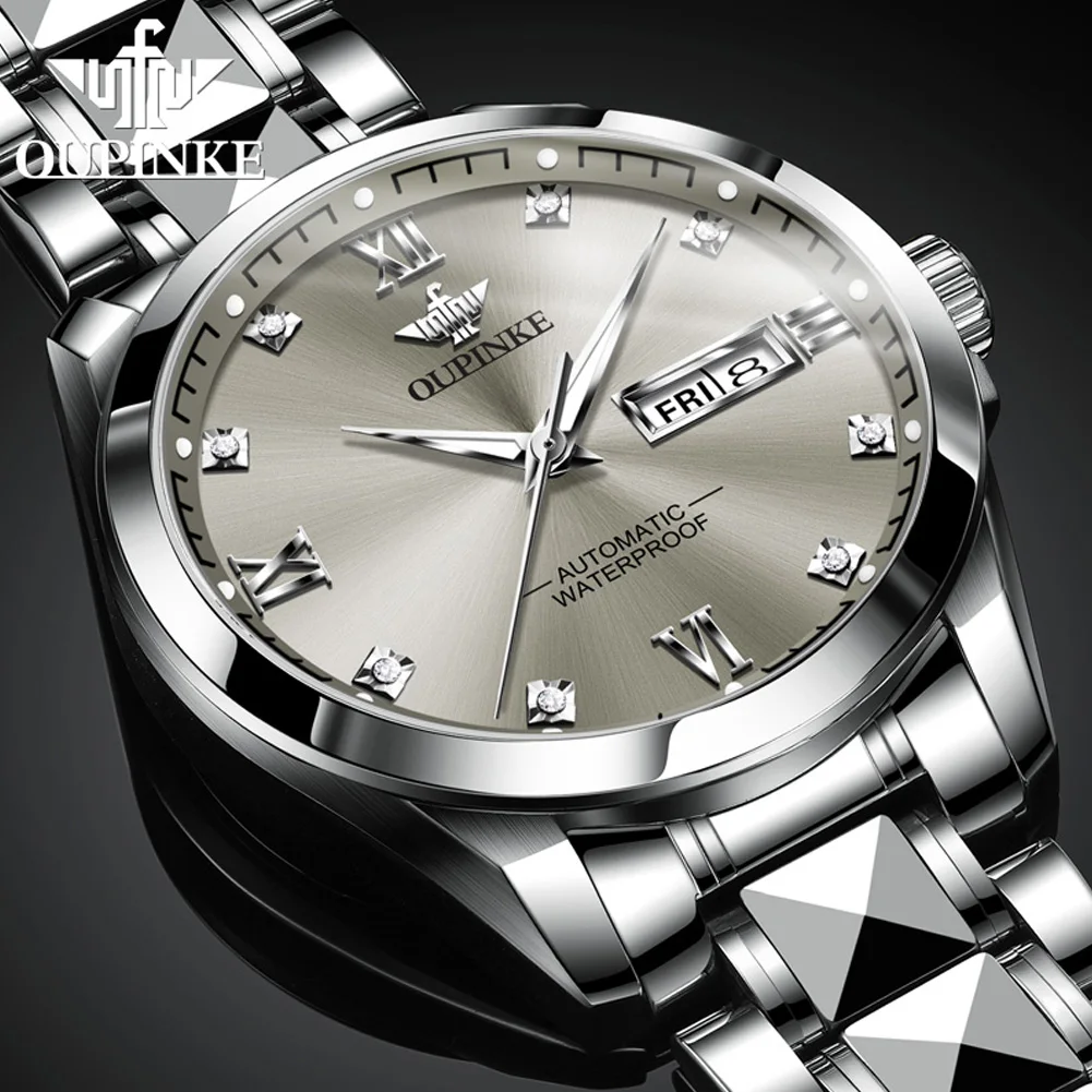 OUPINKE 3262 Mechanical Watch For Men Luxury Original Dual Calendar Waterproof Man Wristwatch Diamond Scale Business Dress Watch