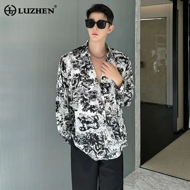 

LUZHEN 2024 Print Design Long Sleeved Shirts High Street Personalized Trendy Original Men's Korean Reviews Many Clothes LZ3401
