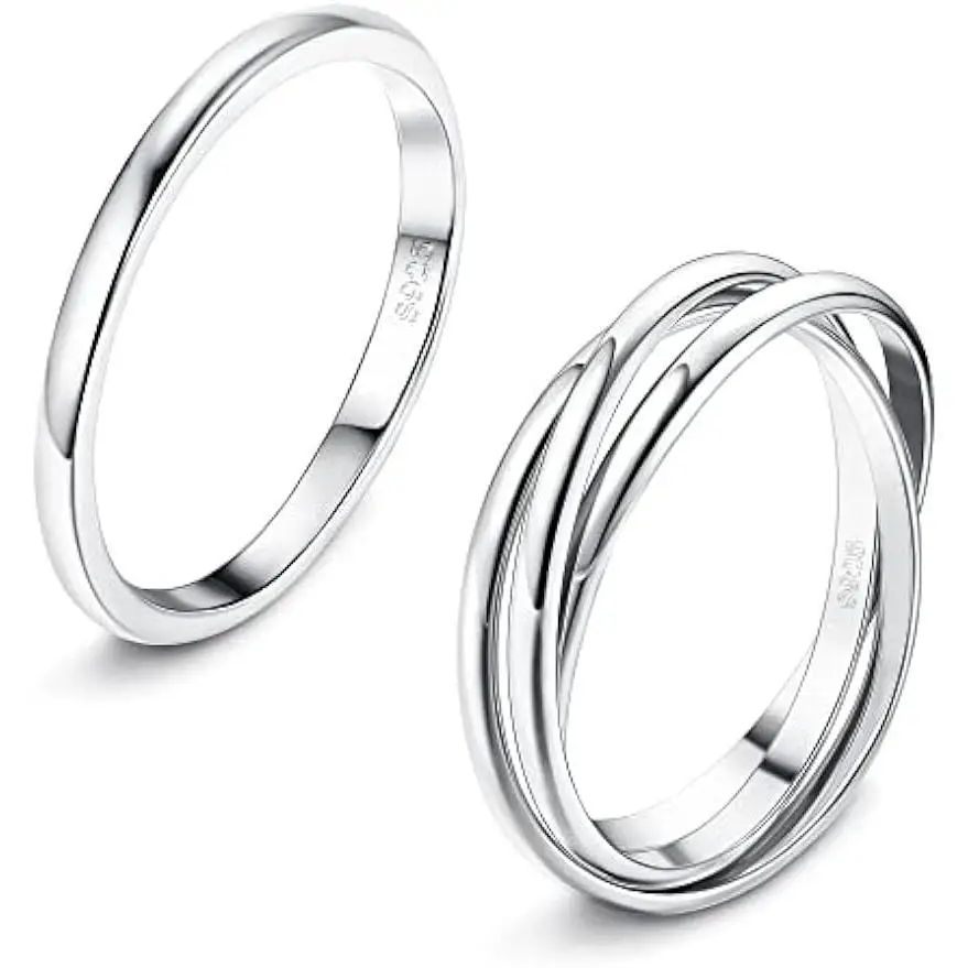 

FANSILVER 925 Sterling Silver Minimalist Stackable Rings For Women White Gold Plated Simple Classic Band Rings Triple Ring
