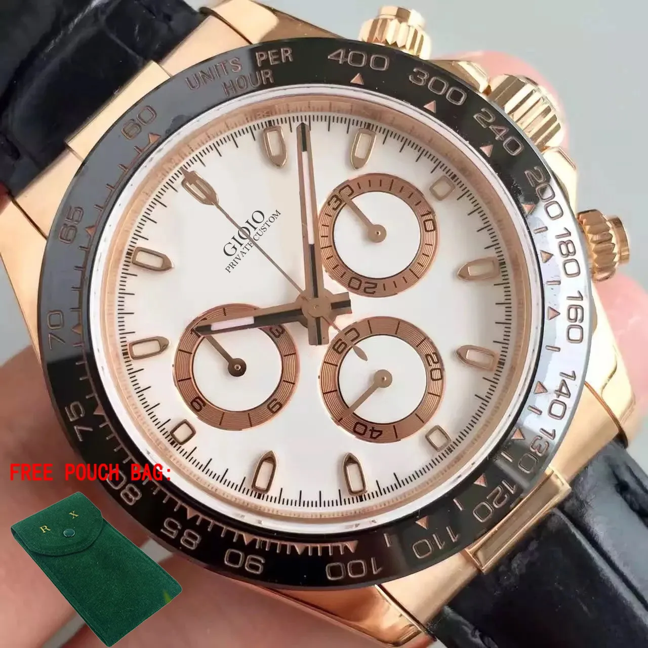 

Luxury New Automatic Watch for Men Mechanical Watches Stainless Steel Rose Gold Ceramic Bezel Black Rubber Leather Sapphire
