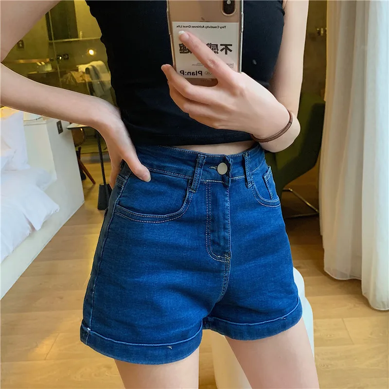 High Waist A-line Fashion Women's Denim Shorts New Summer Ultra Thin Straight Leg Tight Elastic Shorts Female Thin Hot Pants bike shorts