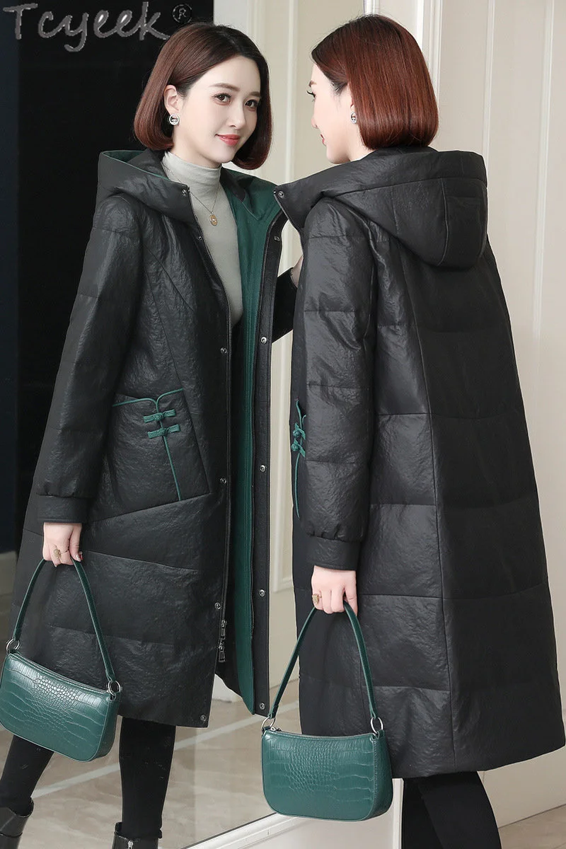 

Warm Winter Woman Down Jacket Mid-length 100% Sheeepskin Coat for Women Clothes Fashion Genuine Leather Jackets Hooded