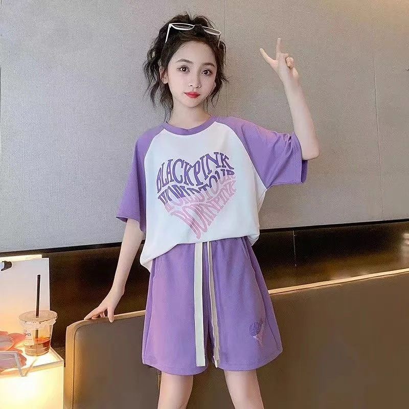 Tracksuit For Girls Boy Children Girl T-shirt Top +Shorts 2PCS Summer Children Clothing Set Kids Suits Kids Clothes New