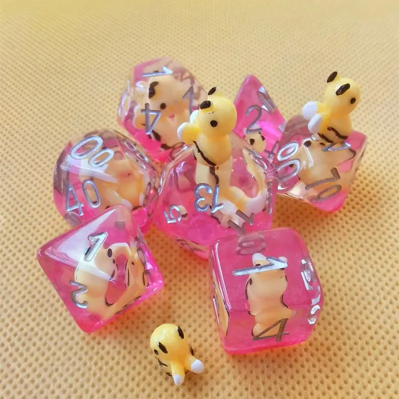 7Pcs Resin D4 D6 D8 D10 D12 D20 Dice Set Polyhedral Inline Animal Dices for RPG Board Game and Tabletop Games game dice dice set
