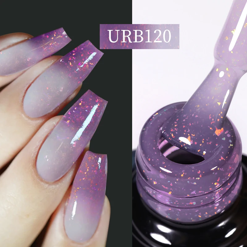 UR SUGAR 7ml Auroras Thermal Rubber Base Gel Polish Gradient Color Changing Chrome Gold Glitter Soak Off UV LED Nail Art Varnish