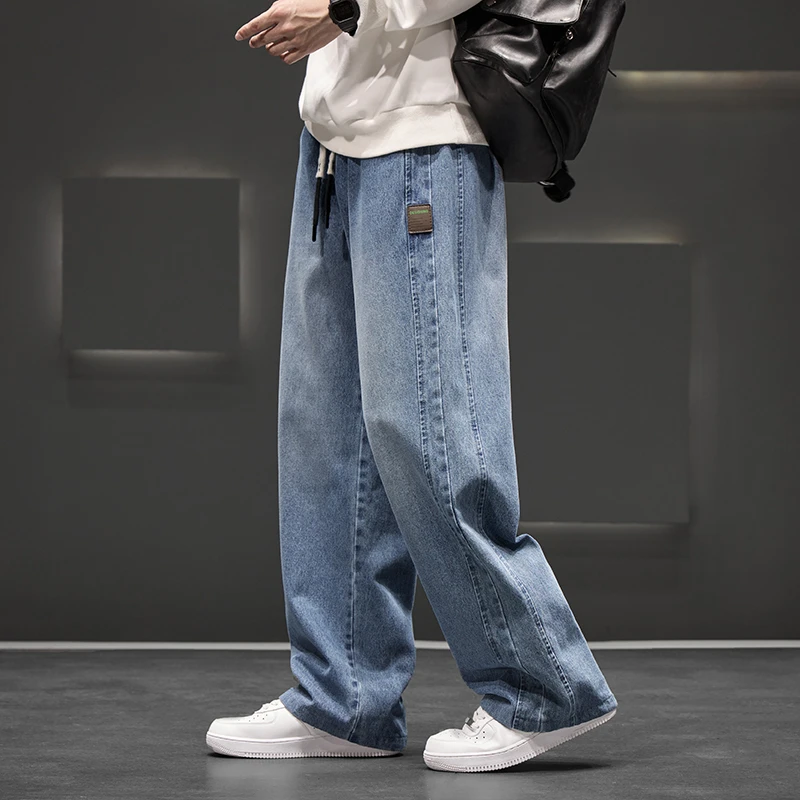 Men Jeans Mens Jeans Jeans Trousers Washed Jeans Denim Trousers Mens Casual Trousers Autumn Wide Leg Washing Jean Pants Men Trousers Neutral Solid Color Loose Casual Straight Outdoor Fashion Pants Big Size 8xl