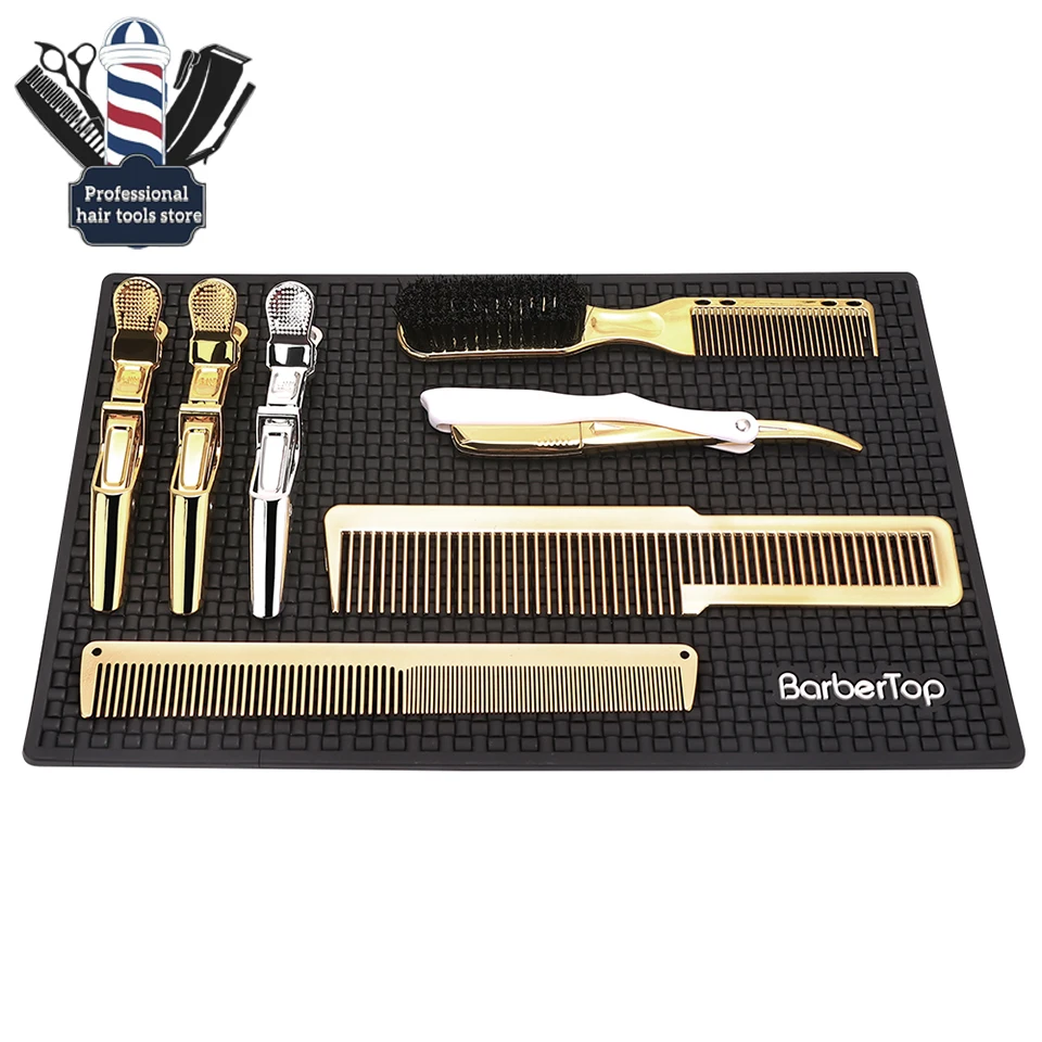 

Barbershop Anti-skid Pad Black Electric Clipper Mat Silicone Heat-resisting Cushion For Hair Straightener Use