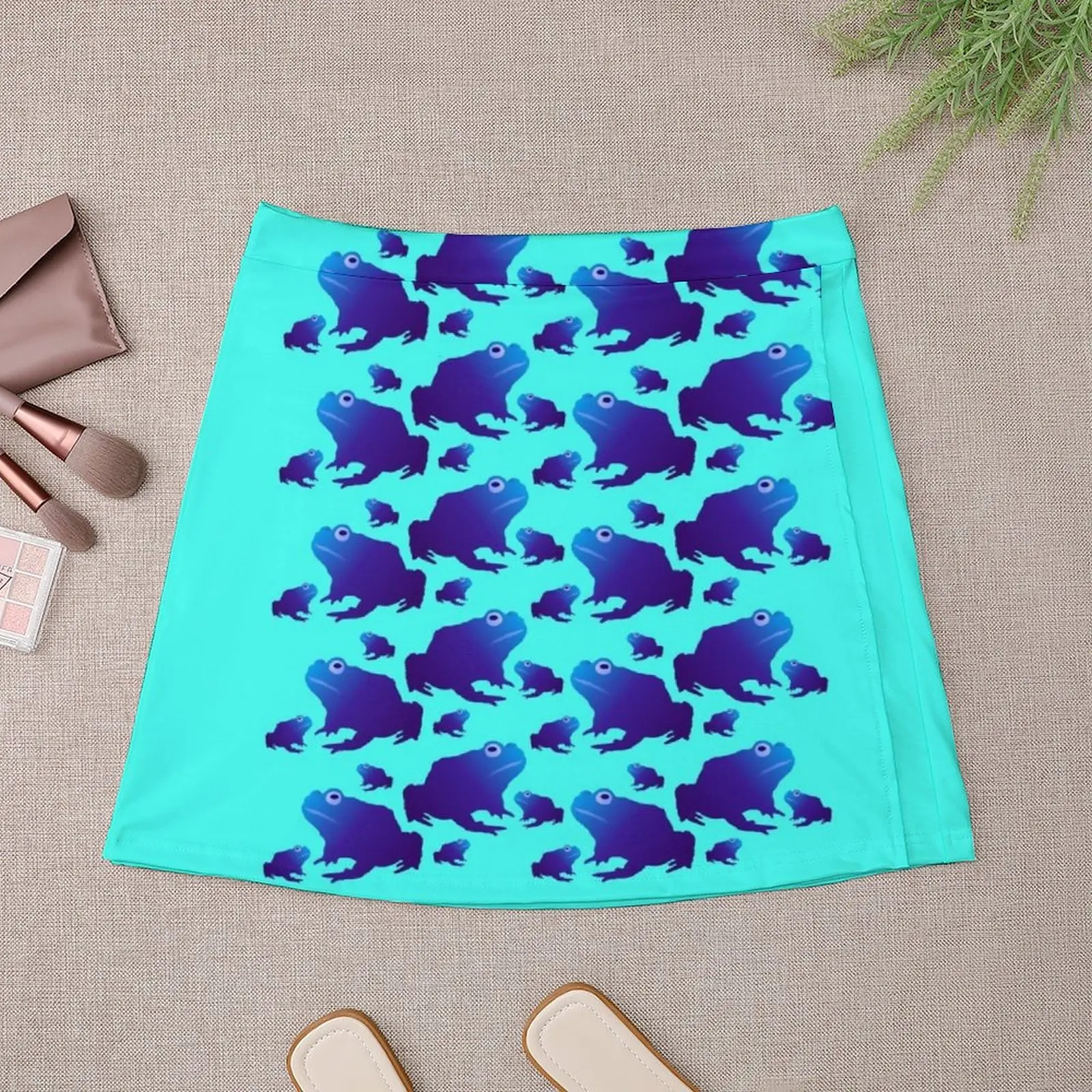 Blue Toad Pattern (on teal) Mini Skirt new in external clothes Women clothing