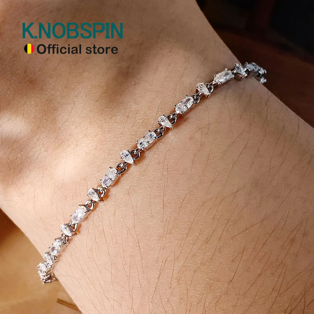 KNOBSPIN Oval Pear Cut Moissanite Tennis Bracelet s925 Silver Plated 18k White Gold GRA Certified Thin Bracelets for Women Man ราคา 4,625 บาท*ส่งฟรี