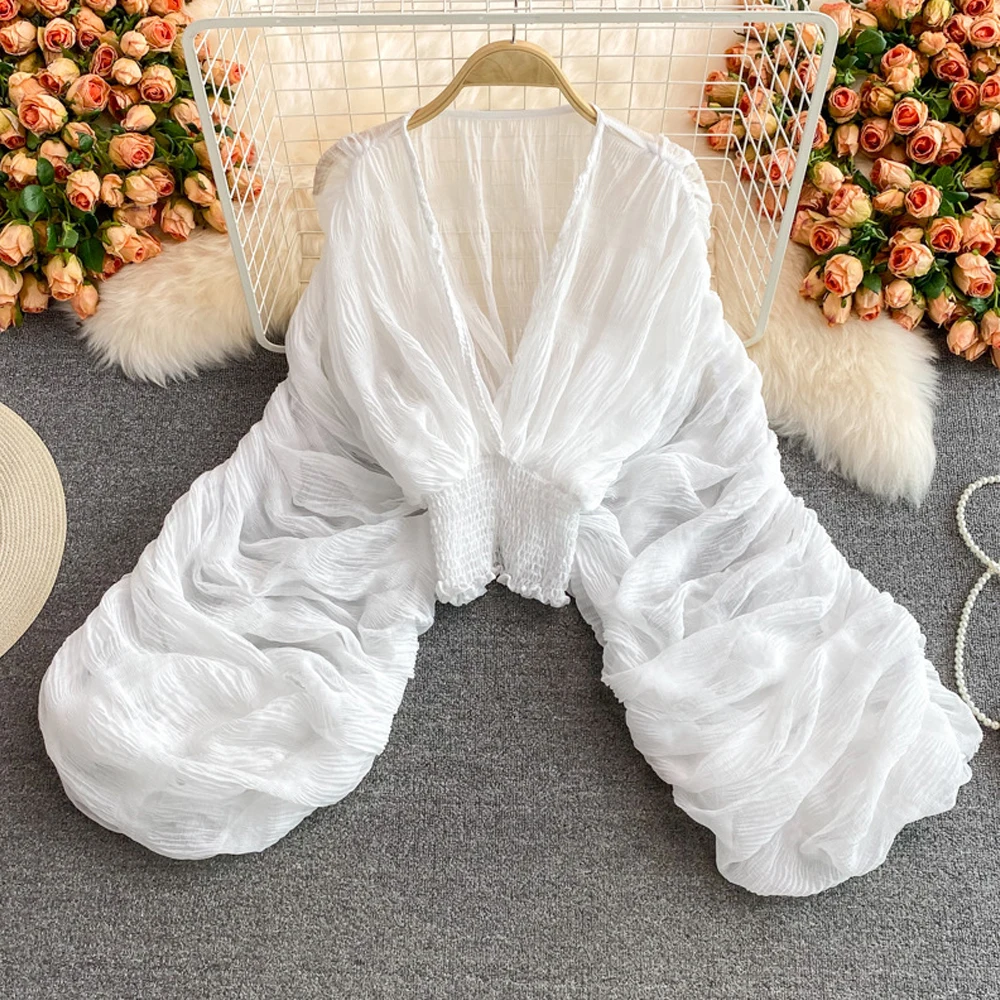 Summer Shirt Big Lantern Sleeve Chiffon Maternity Tops V-neck Stretchy Chiffon Summer Maternity Photography Shirts Pregnancy Photoshoot Top