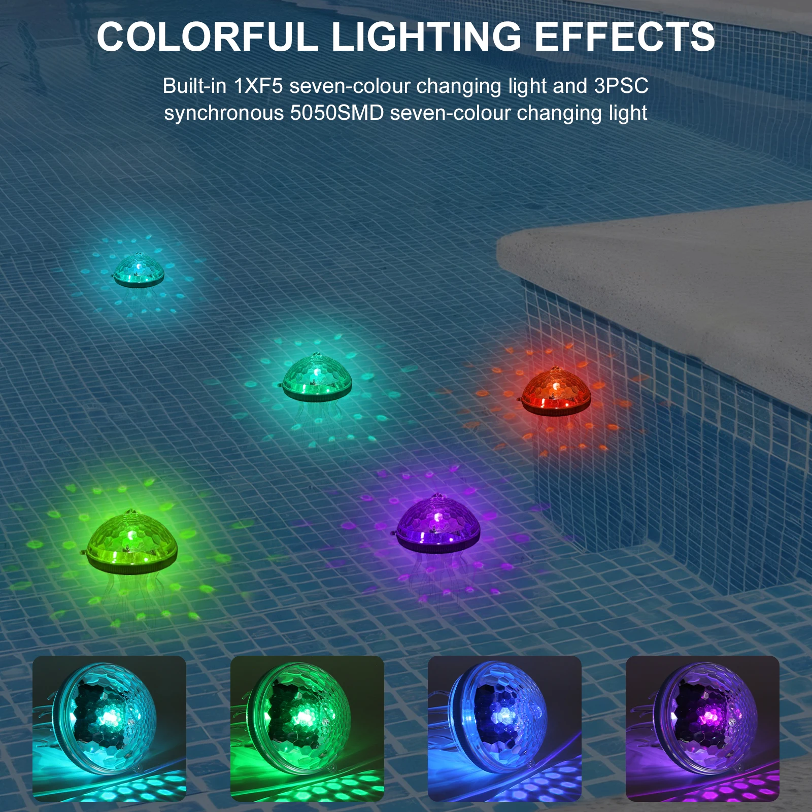 Solar Jellyfish Pool Light Dynamic RGB Color Changing Rechargeable Hanging Light Dimmable Night Light for Bathtub Pool