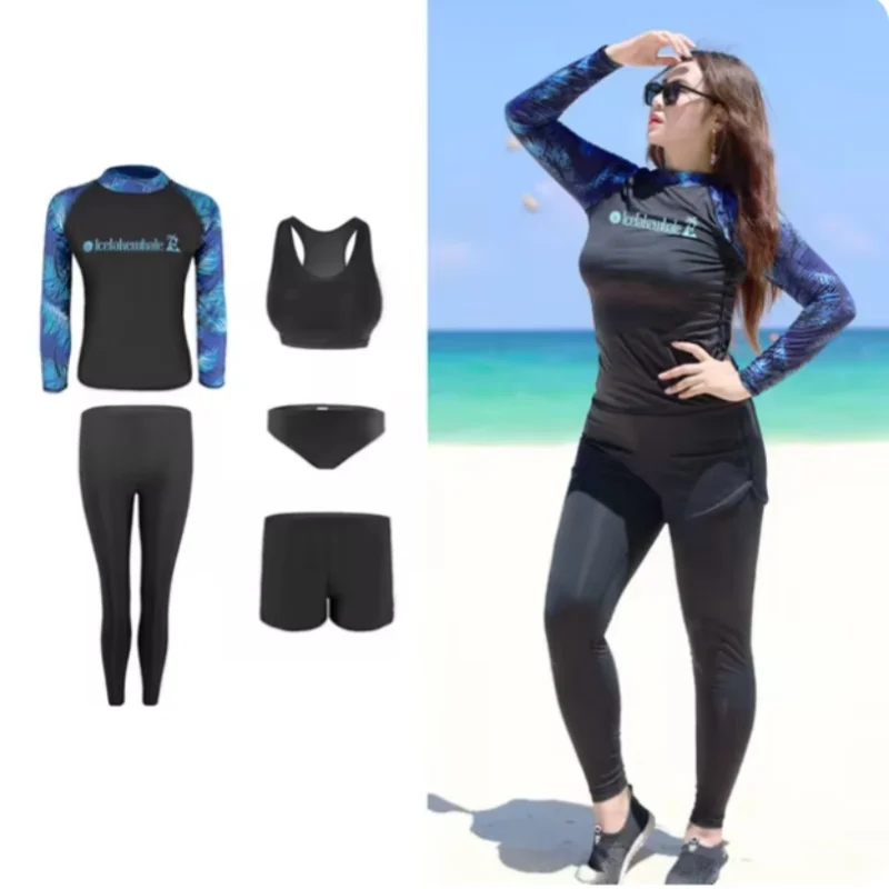 Women Plus Size Swimsuits Five-Piece Surf Swimwears Sports Beachwear Bathing Suit Girl' UV Sun Rash Guard