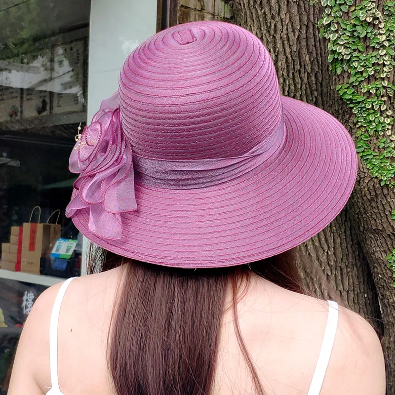 Bucket hat  summer new Organza flower breathable basin hat Sun Protection sunscreen Hat For Women Beach Hat  Flanging cap