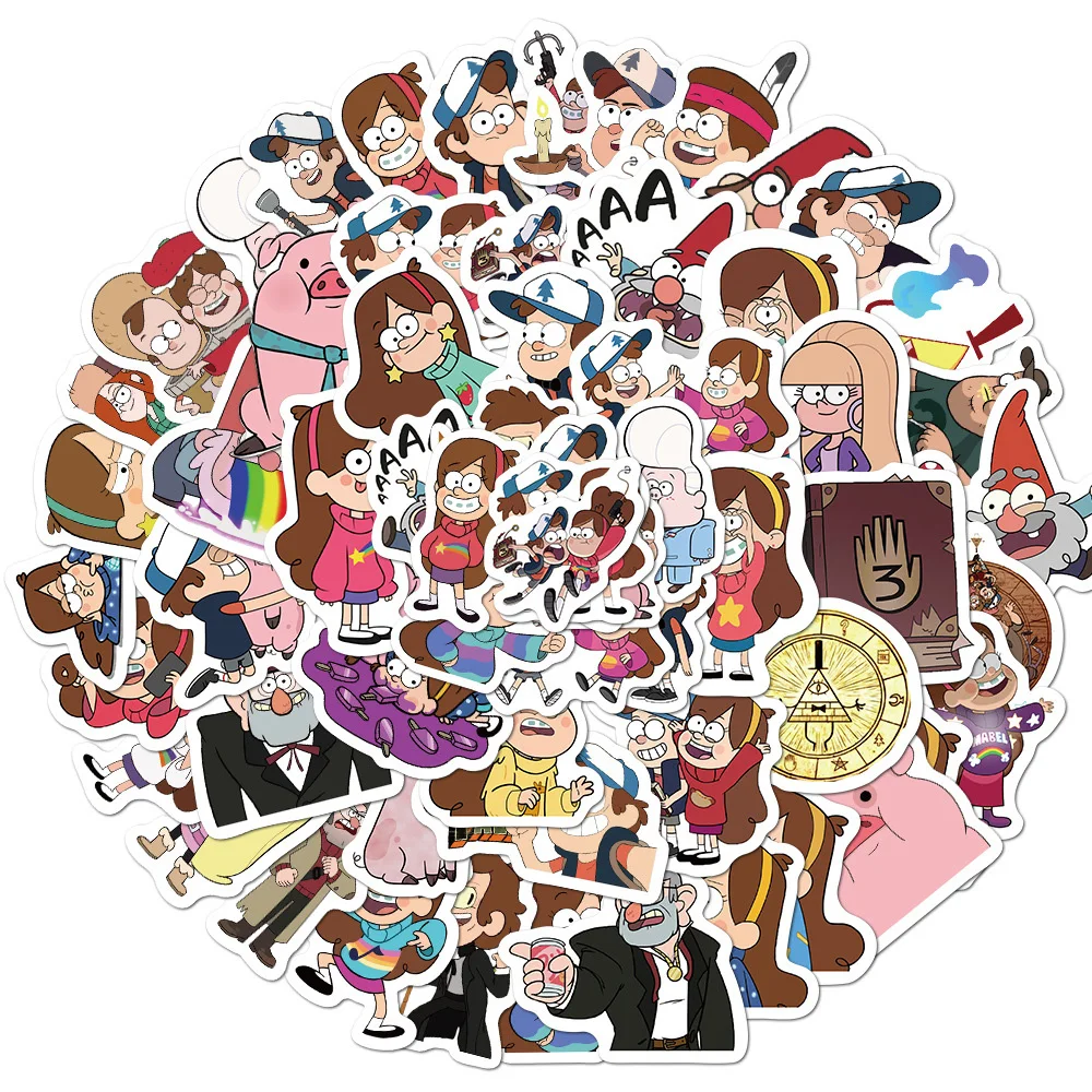 Disney Cartoon Gravity Falls Stickers 50PCS Cute Anime Toys Decals For Skateboard Phone Luggage Laptop Fridge Kids Sticker cartoon stickers disney stickers anime stickers