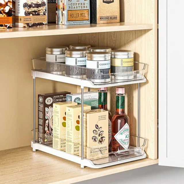 2-Tier Multi-Purpose Bathroom Cabinet Organizer, Pull Out Under Sink Storage Shelf Pantry Organization Kitchen Storage Shelf 3
