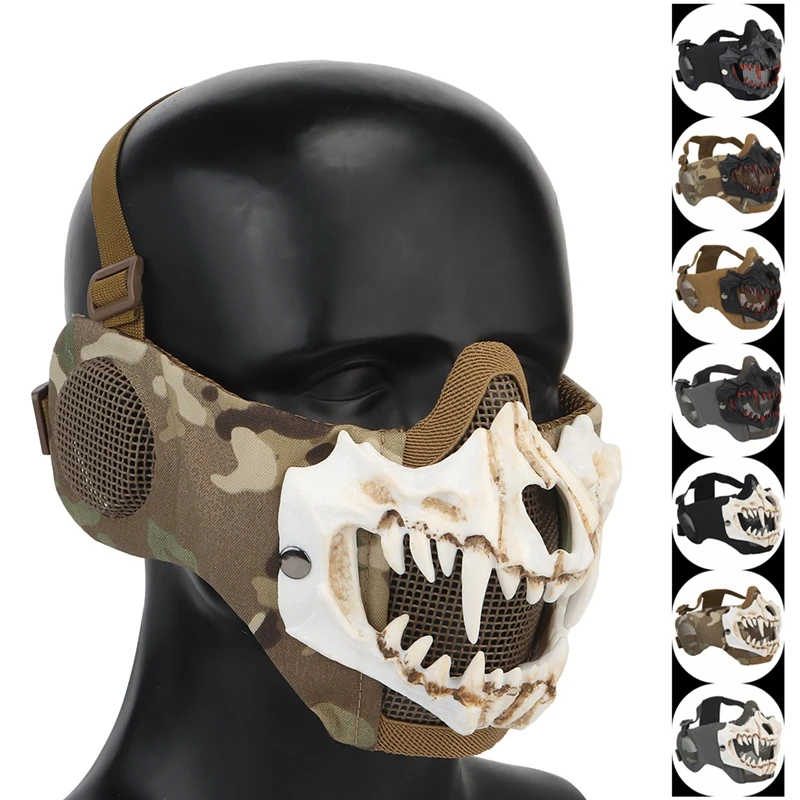 

Airsoft Half Face Mask Hunting Steel Mesh Mask with Ear Protection Tactical Protective Mask for CS Game BB Paintball Shooting