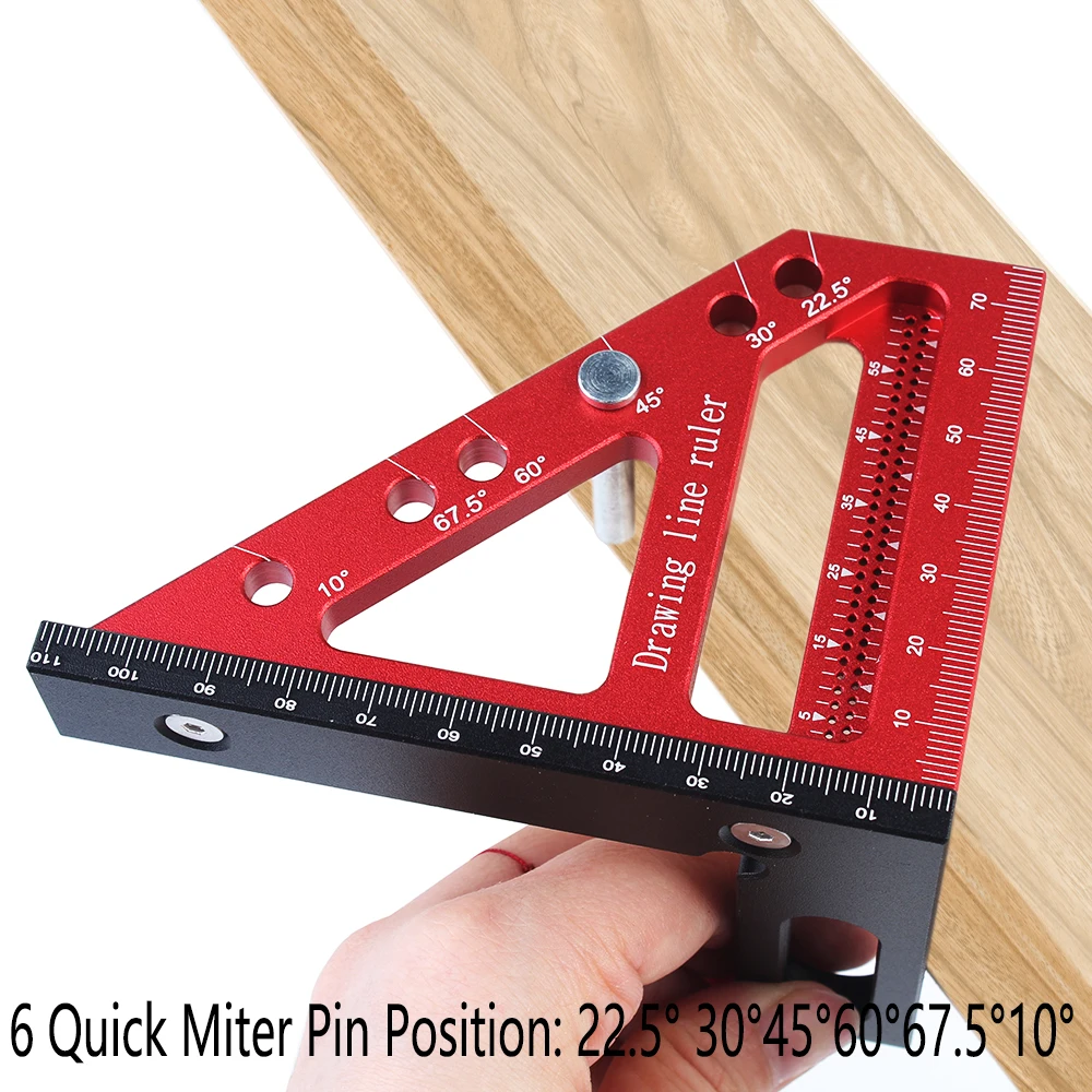Carpenter Square Hole Scribing Ruler 22.5-90 Degree Measuring Ruler Angle Pin Construction Precision Woodworking Tool 1Pc