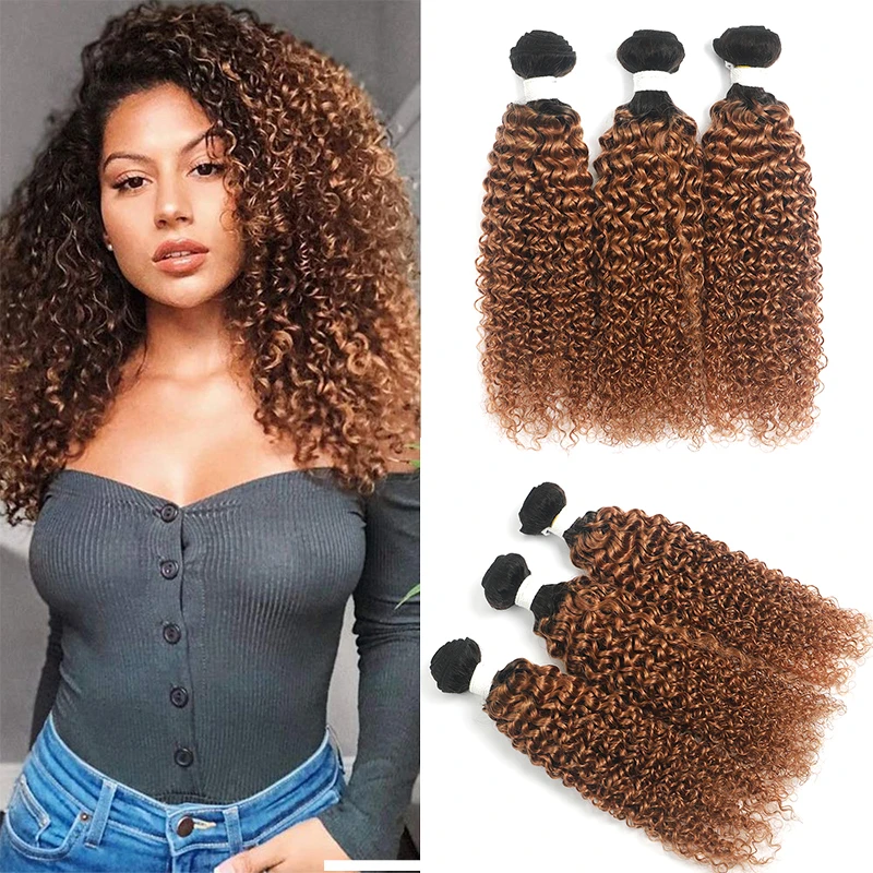 T1b/30 Ombre Brown Kinky Curly Human Hair Bundles 1pc Brazilian Human ...