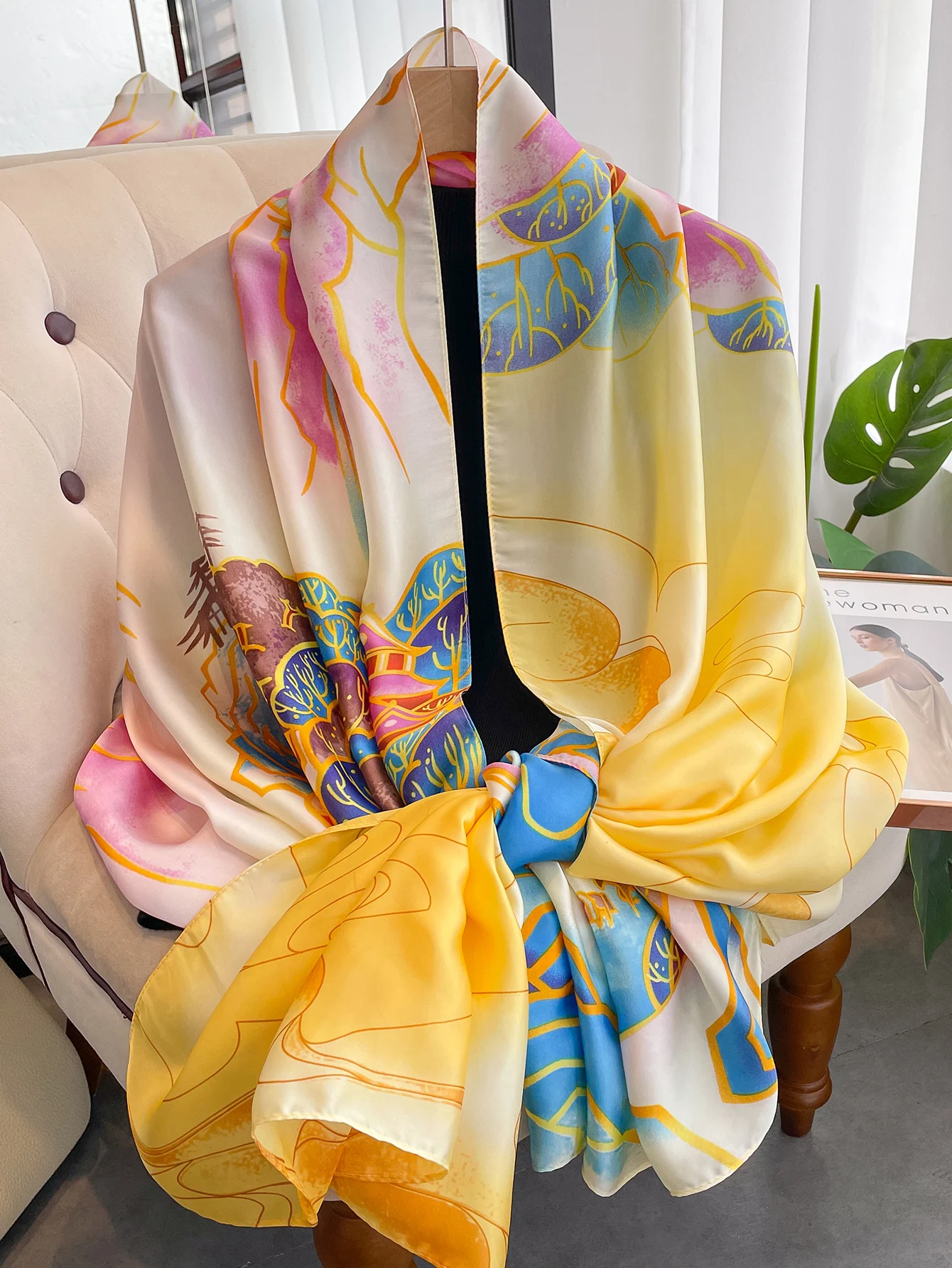 180*90cm Luxury Brand Women Summer Silk Scarves Shawl Lady Wrap Soft Female Europe Designer Beach Bandanna 2024 New 3
