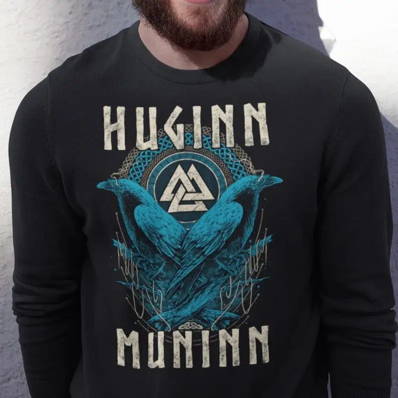 

Norse Valknut Rune Odin Raven Huginn and Muninn Viking'er Pagan Gift Sweatshirts New 100% Cotton Casual Mens Fashion Streetwear