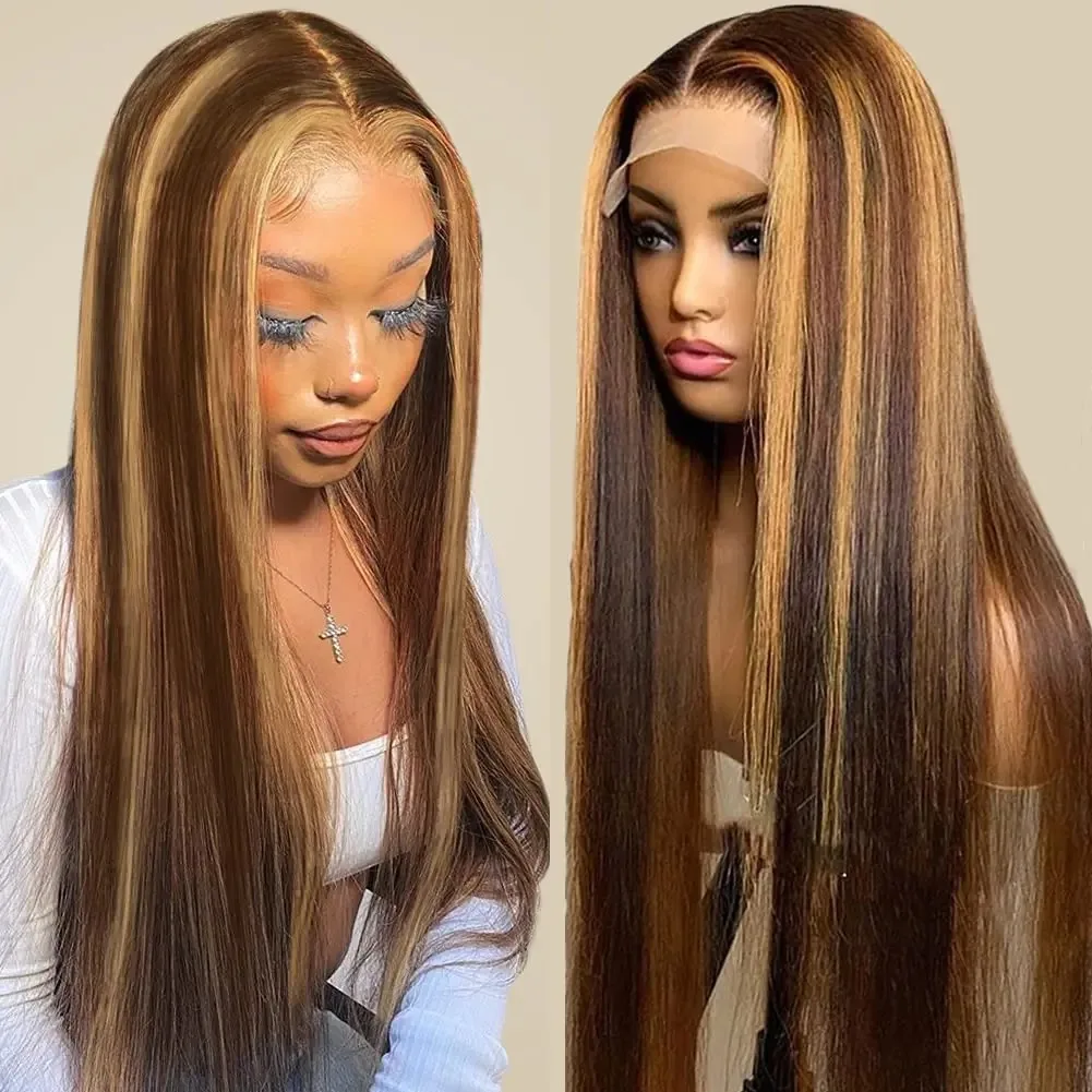 Highlight Wig Human Hair 13x4 Straight Lace Front Wigs Brazillian PrePlucked Cheap Ombre Hd Lace Front Human Hair Wigs For Women