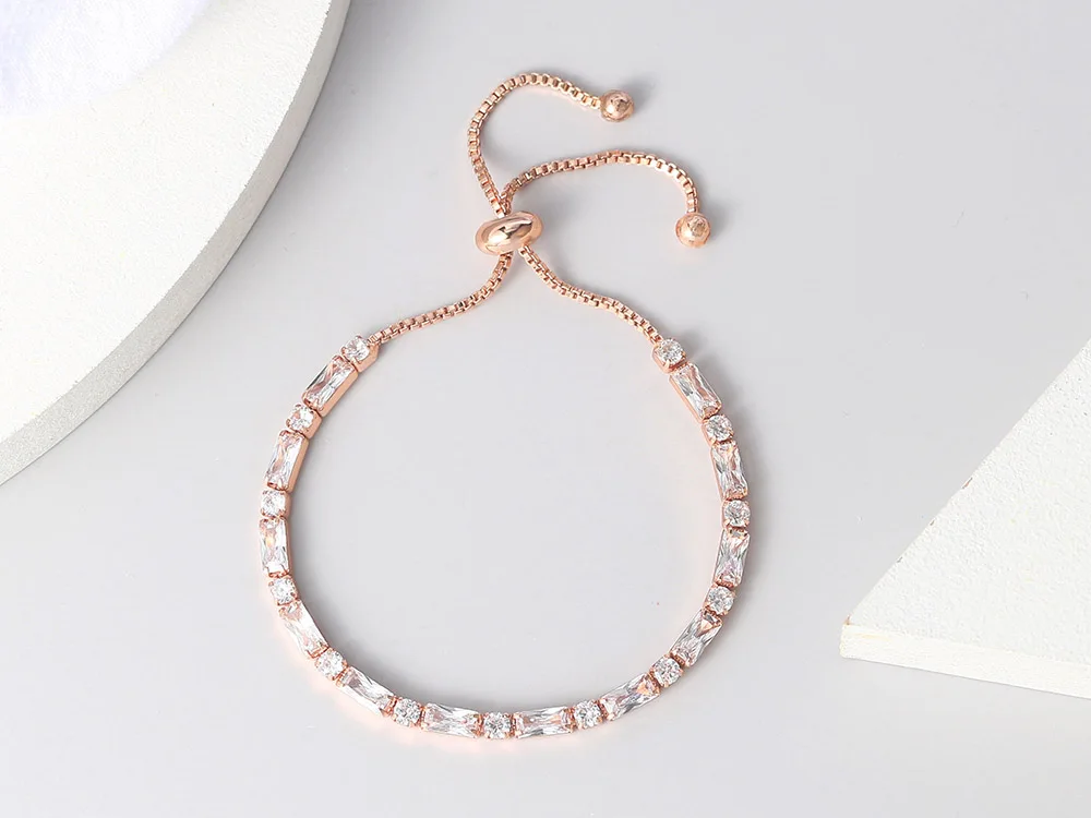 Trendy Einfache Tennis Armband Für Frauen Geschenk Kpop Zirkon Rose Gold Farbe Handgemachte Hochzeit Einstellbare Armbänder Schmuck H028 – Detail 3