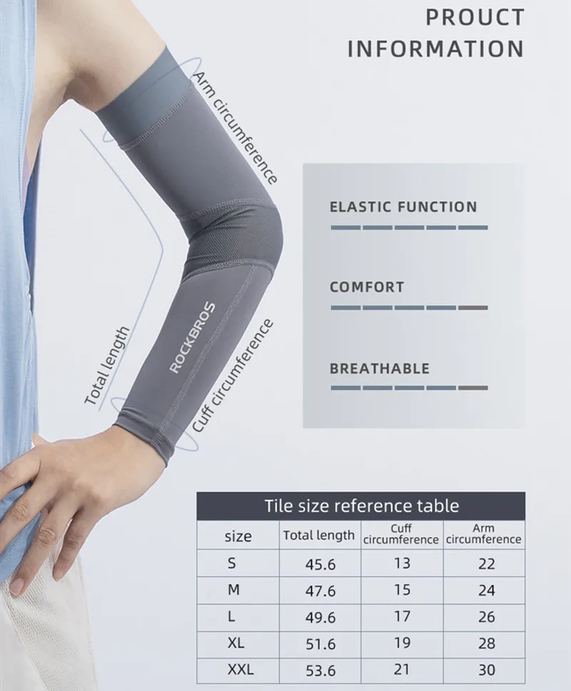 ROCKBROS Arm Sleeves UV Protection Running Jogging Armwear Ice Sleeves Basketball Cycling Sleeves Summer Outdoor Sports Safety 6
