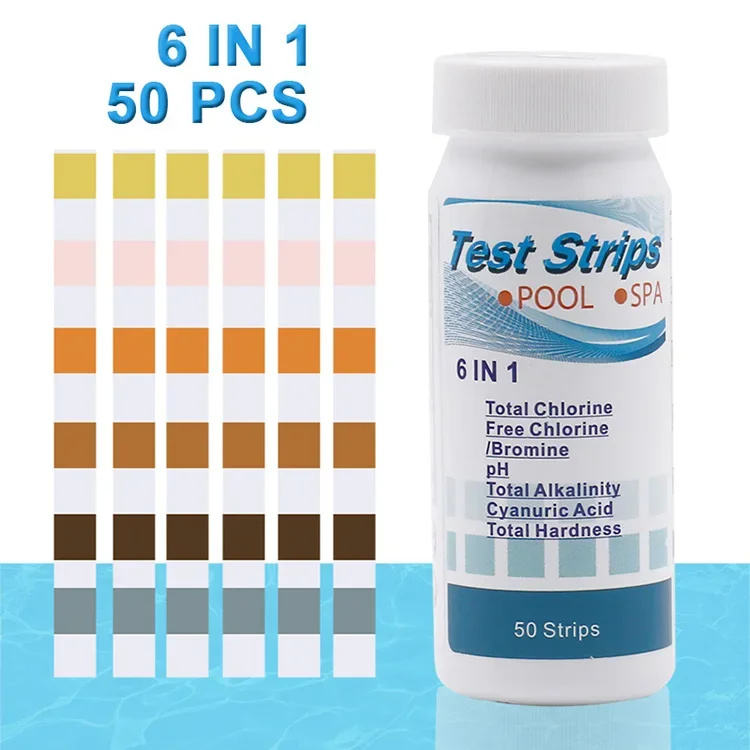 50pcs 6 in 1 Swimming Pool PH Test Strips Paper Residual Chlorine PH Value Alkalinity Hardness Test Strip PH Tester