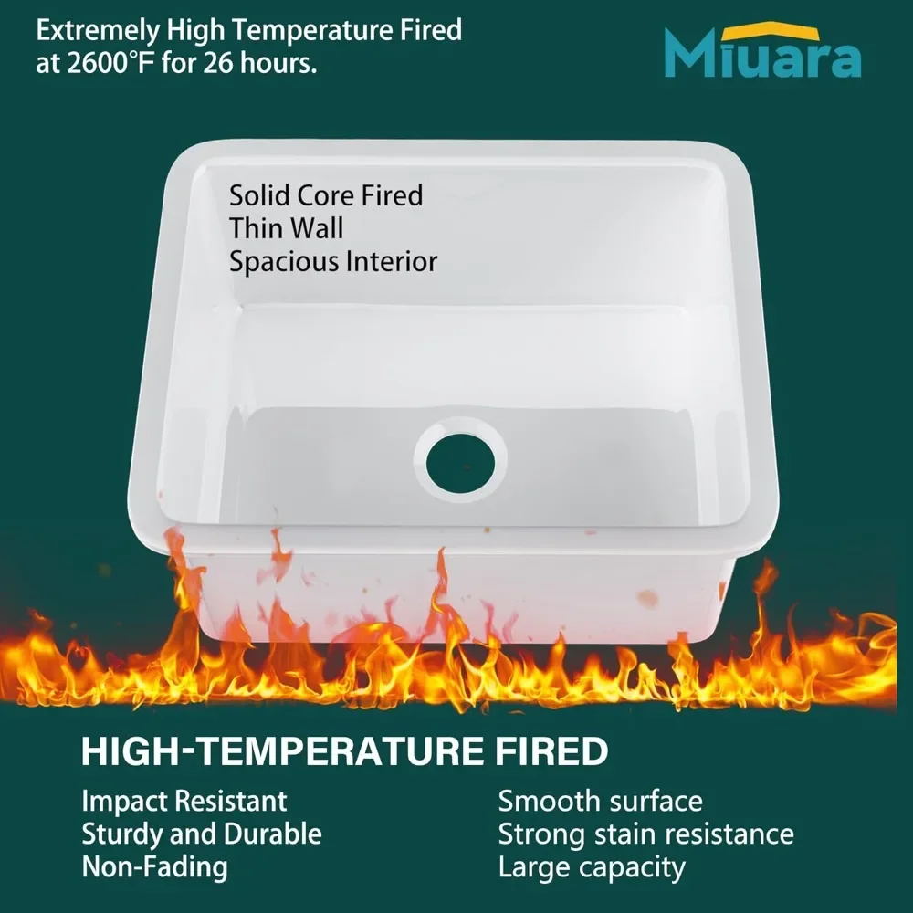 NEW-White Undermount Kitchen Sink 24 Inch - Small Topmount Fireclay Bar Sink Drop In 24"x19"x11", Dual Mount Heavy Duty Deep Sin