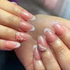 24Pcs Kawaii Sanriod Fake Nails Hello Kitty Long Square Almond Press On Nails French Diamond Zebra Stripes Fake Nail Tips Art 5