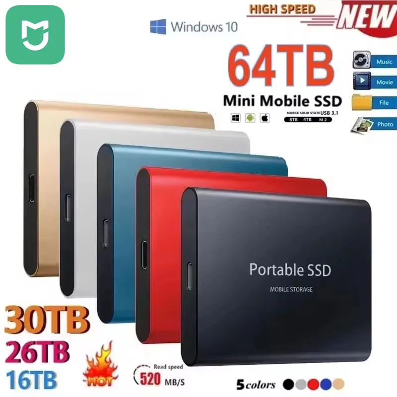 MIJIA Portable 128TB 64TB SSD External Moblie Hard Drive High Speed 16TB 8TB Hard Disk for Desktop Mobile Laptop Comp
